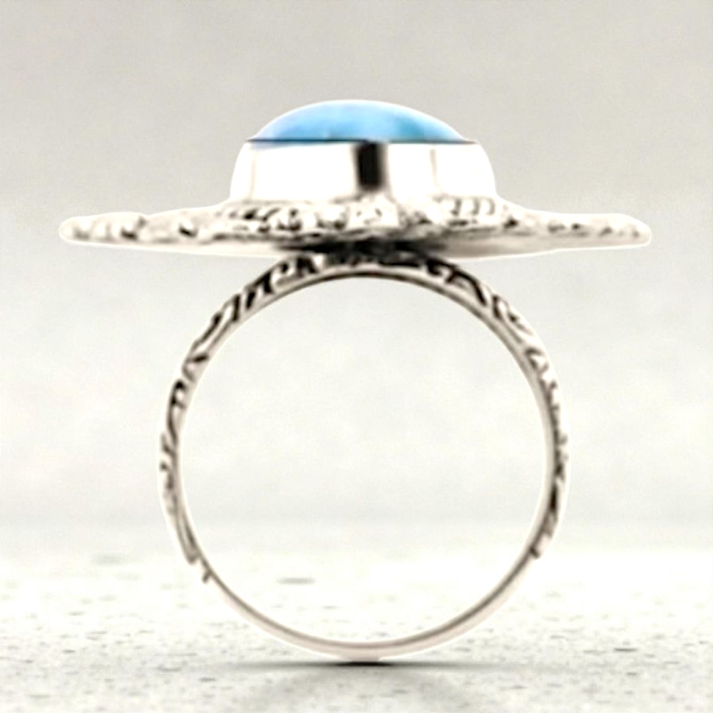 Sterling Silver 13.15 ctw Larimar Ring  Artisan Created - Picture 6 of 6
